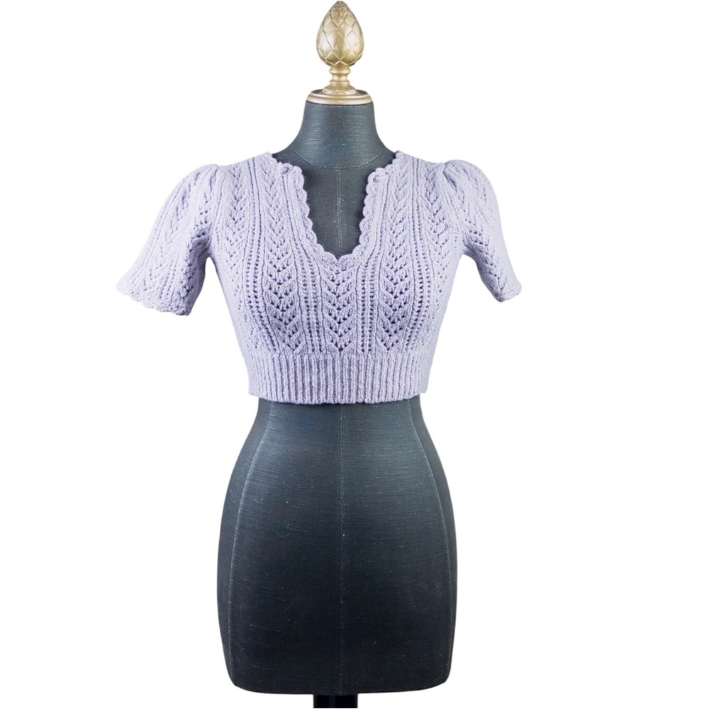 Wilfred Aritzia Crop Top Short Sleeve Knit Purple Alpaca Wool Size XXS